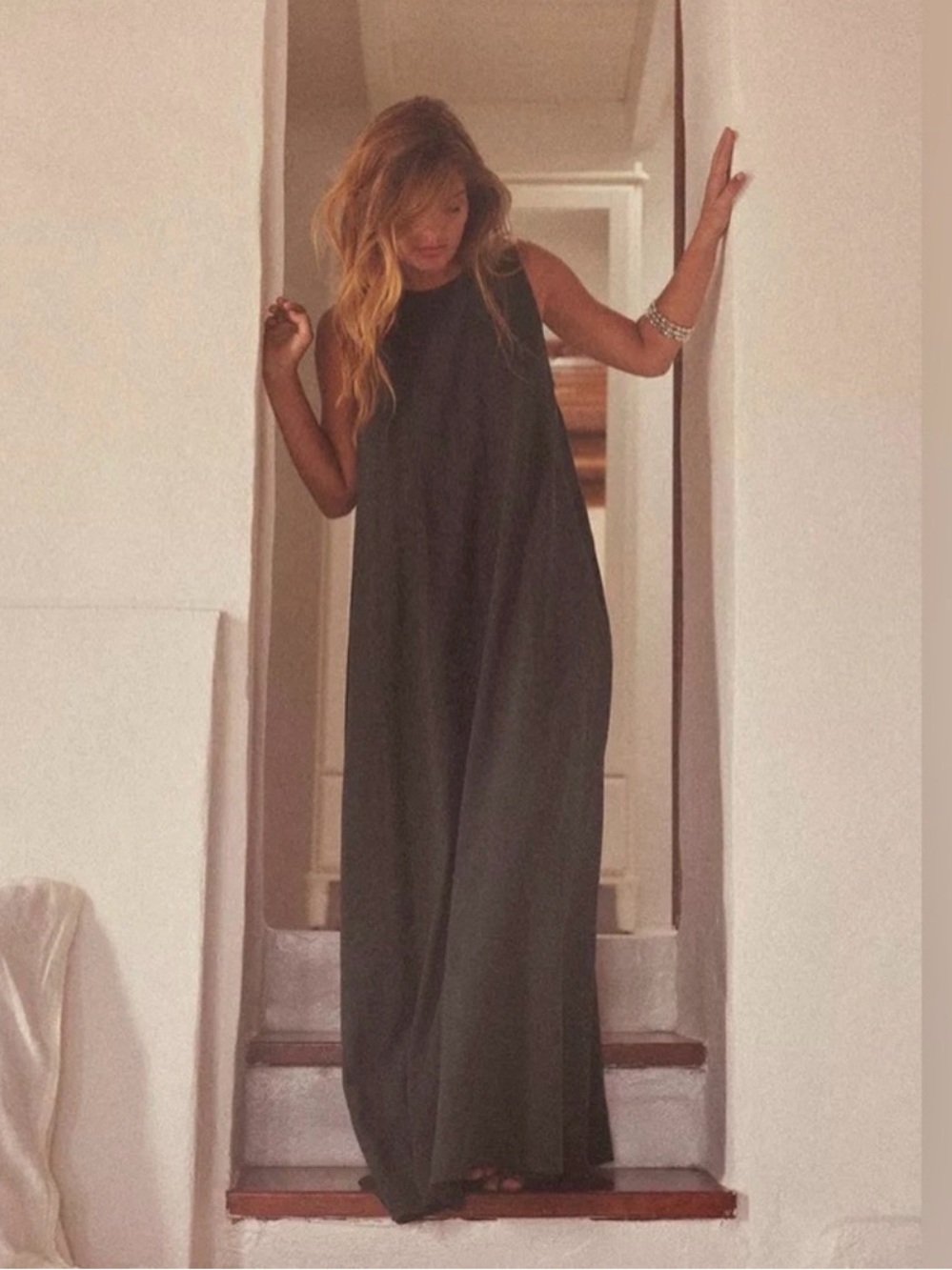 NWOT ZARA gray maxi flowy oversized dress with pockets - size xs